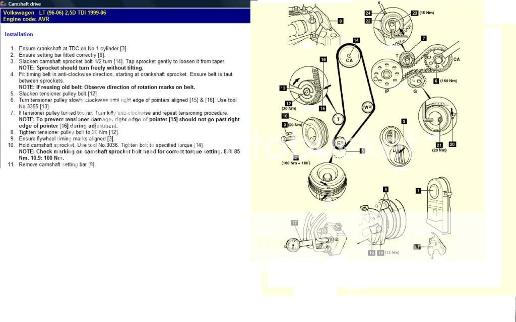 Need to know timing marks for tdc, camshaft and injector pump on VW LT